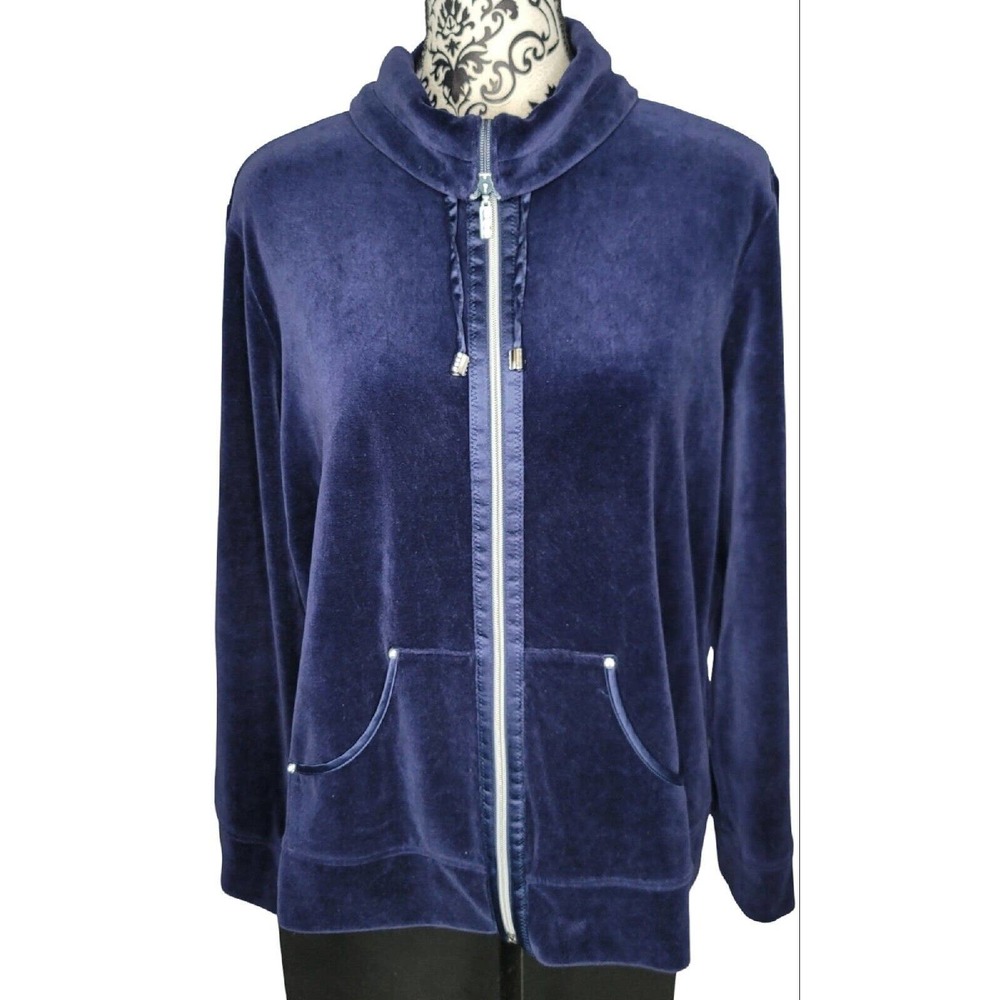 ZENERGY by Chicos Rhinestone VELOUR Jewel Jacket Bling Size 2 (L) Blue